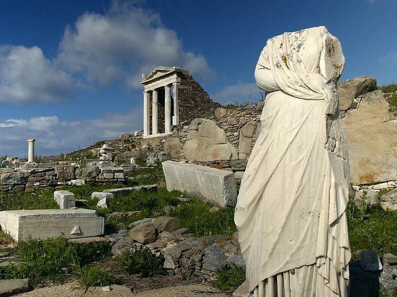 A standing row of temple columns on the Archaeological Site of Delos